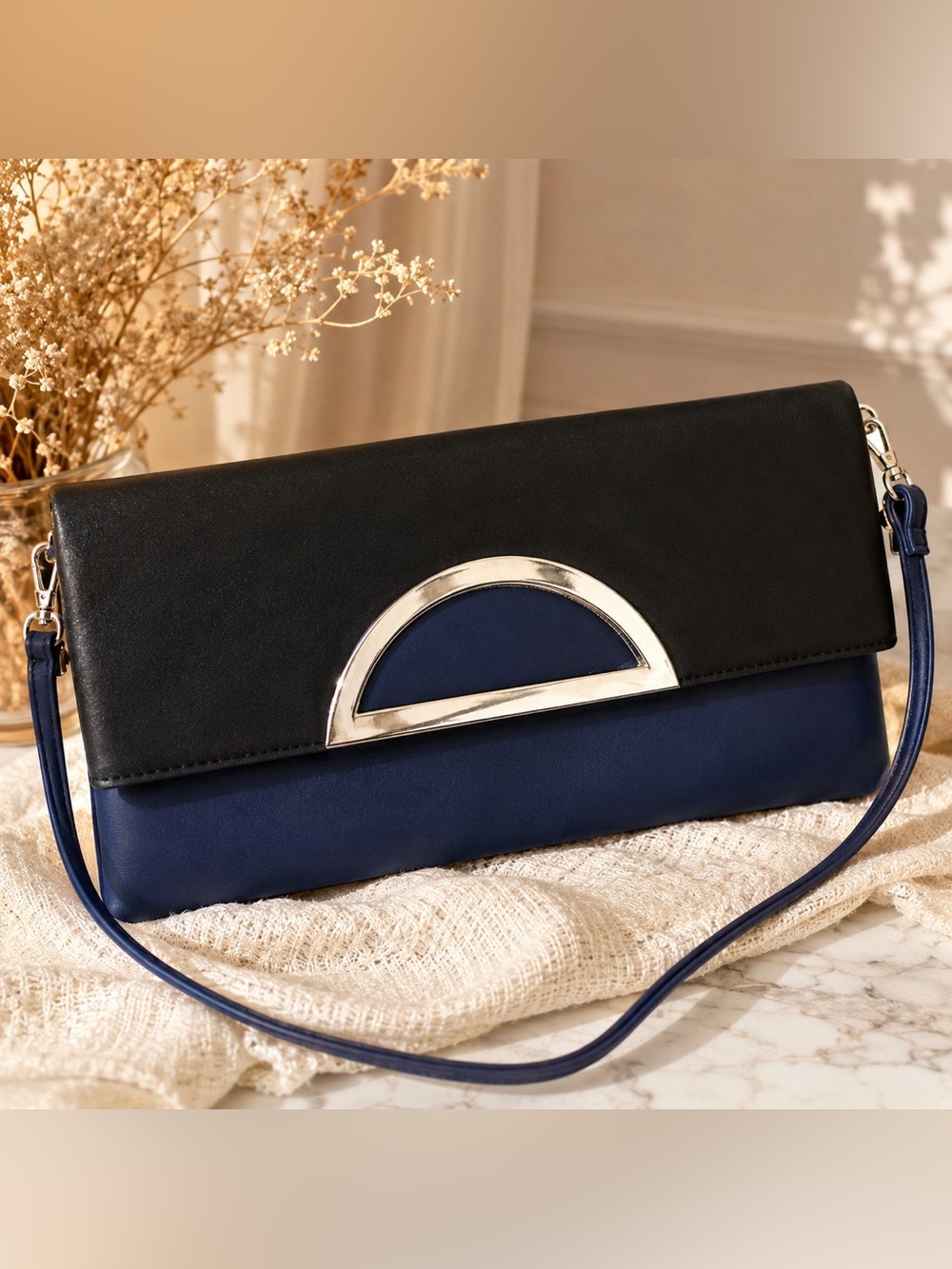 Blue Black Foldover Crossbody Clutch Purse Cato Colorblock